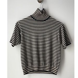 Merino Wool Cropped Striped Turtleneck Sweater